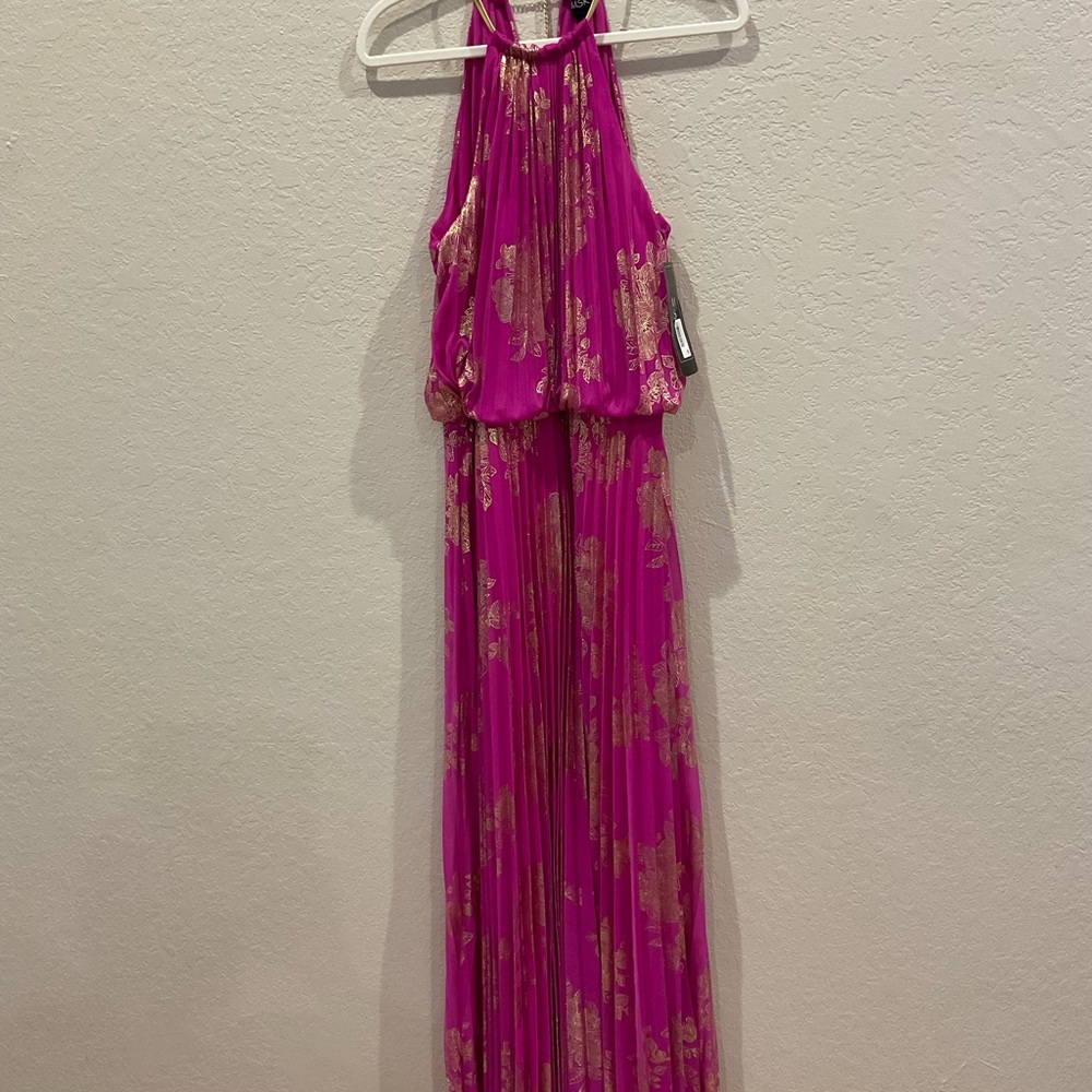 NWT MSK Pink and Gold Halter Maxi Dress
